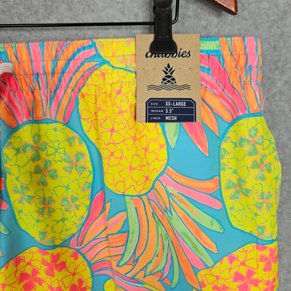 Chubbies The Hooligans Mens XXL Swim Trunks 5.5 Inseam Neon Pineapple Blue New - Picture 2 of 6